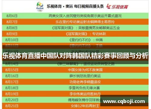乐视体育直播中国队对阵韩国队精彩赛事回顾与分析